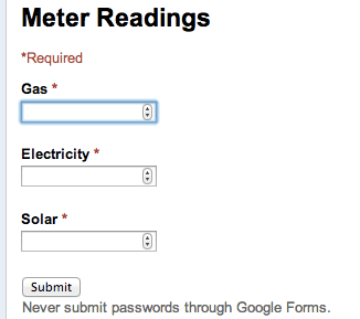 Meter readings form